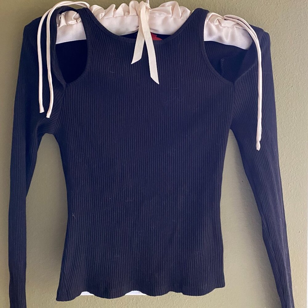 Black Pullover Sweater with Cutout Shoulders